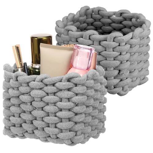 2Pcs Cotton Rope Woven Storage Basket Small Square Basket