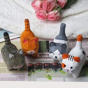 Shape Cat Wood Small Kitten Ornaments Carving Handmade