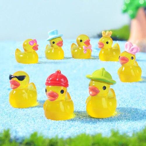 8pcs Luminous Resin Mini Yellow Duckling Miniatures Doll