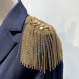 New Rhinestone Shoulder Tassel Epaulet Long Chain Gold