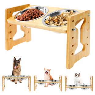 Bowls Pet Elevated Feeder Stand Wood Raised Dog Adjustable