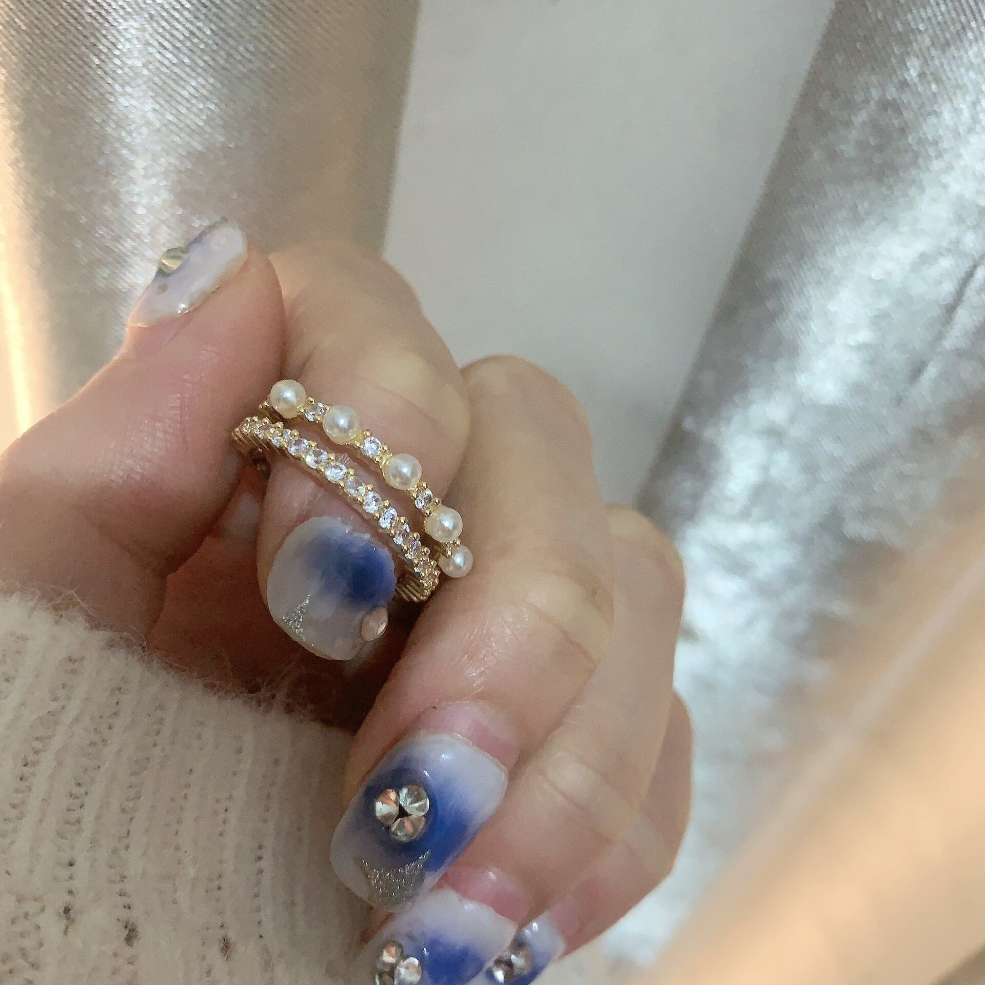 小众韩国气质网红珍珠戒指女时尚个性双层开口可调节简约食指指环