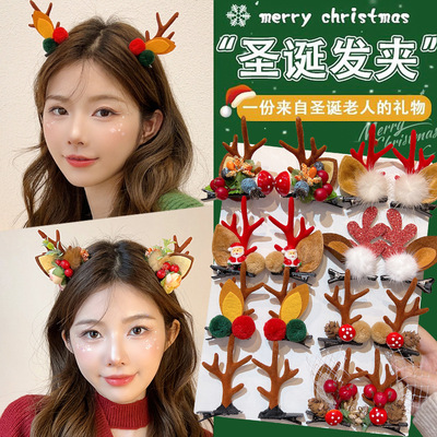圣诞节发饰2025新款鹿角头箍夹子