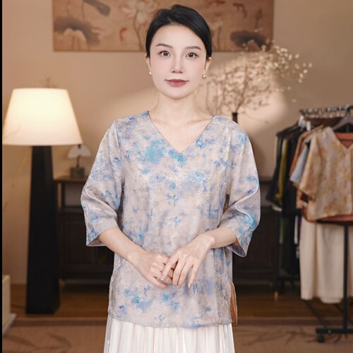 【彩蝶】新款新中式百搭减龄上衣（AB257）