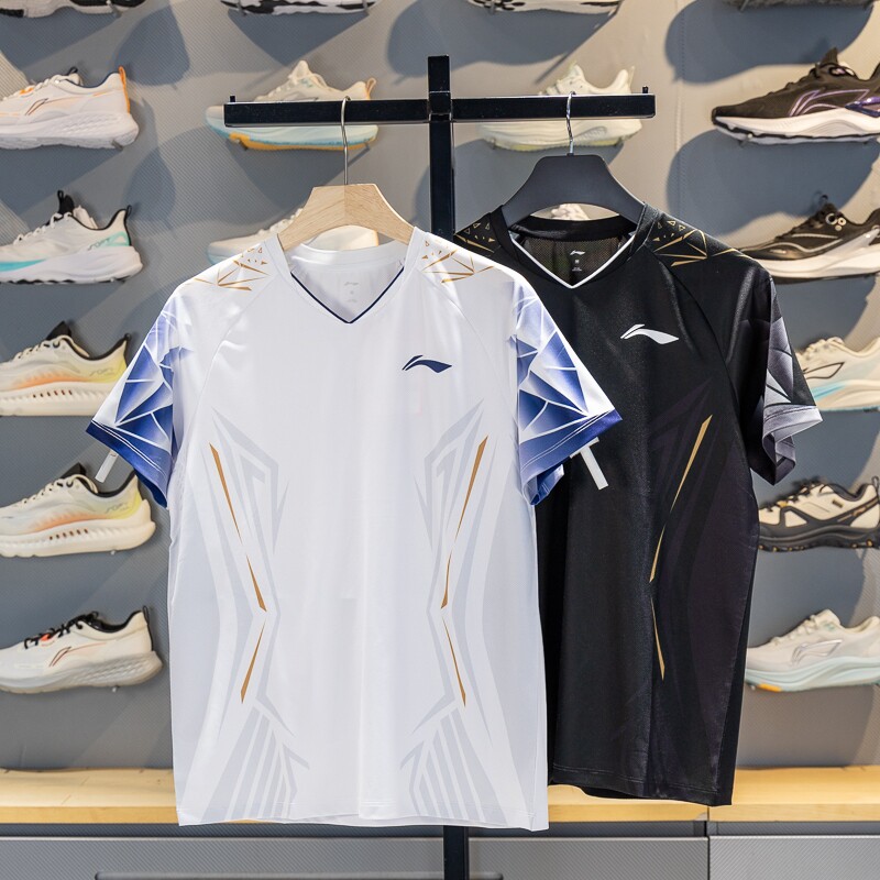 李宁羽毛球服比赛服男子夏季国际款球迷版速干短袖T恤衫 AAYV021