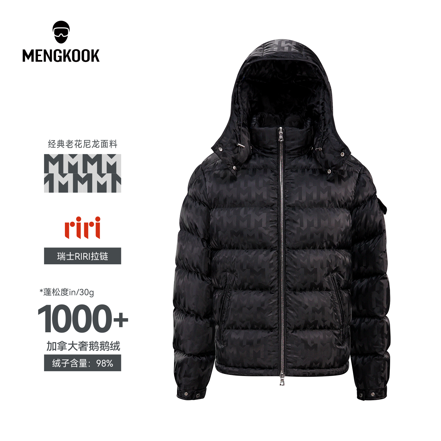 蒙口羽皇加拿大奢鹅1000蓬经典老花尼龙面料瑞士RIRI拉链外套9019