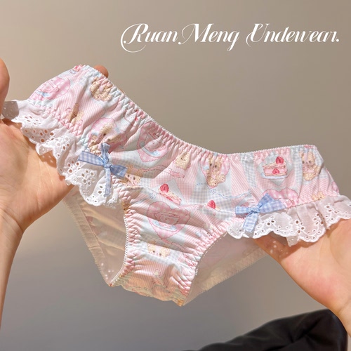 甜点小熊～日系可爱少女牛奶丝内裤大花边蝴蝶结小熊印花甜美女士