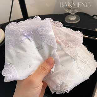 莫尼花园~10A纯棉抑菌裆少女蕾丝花边碎花内裤柔软亲肤舒适高弹