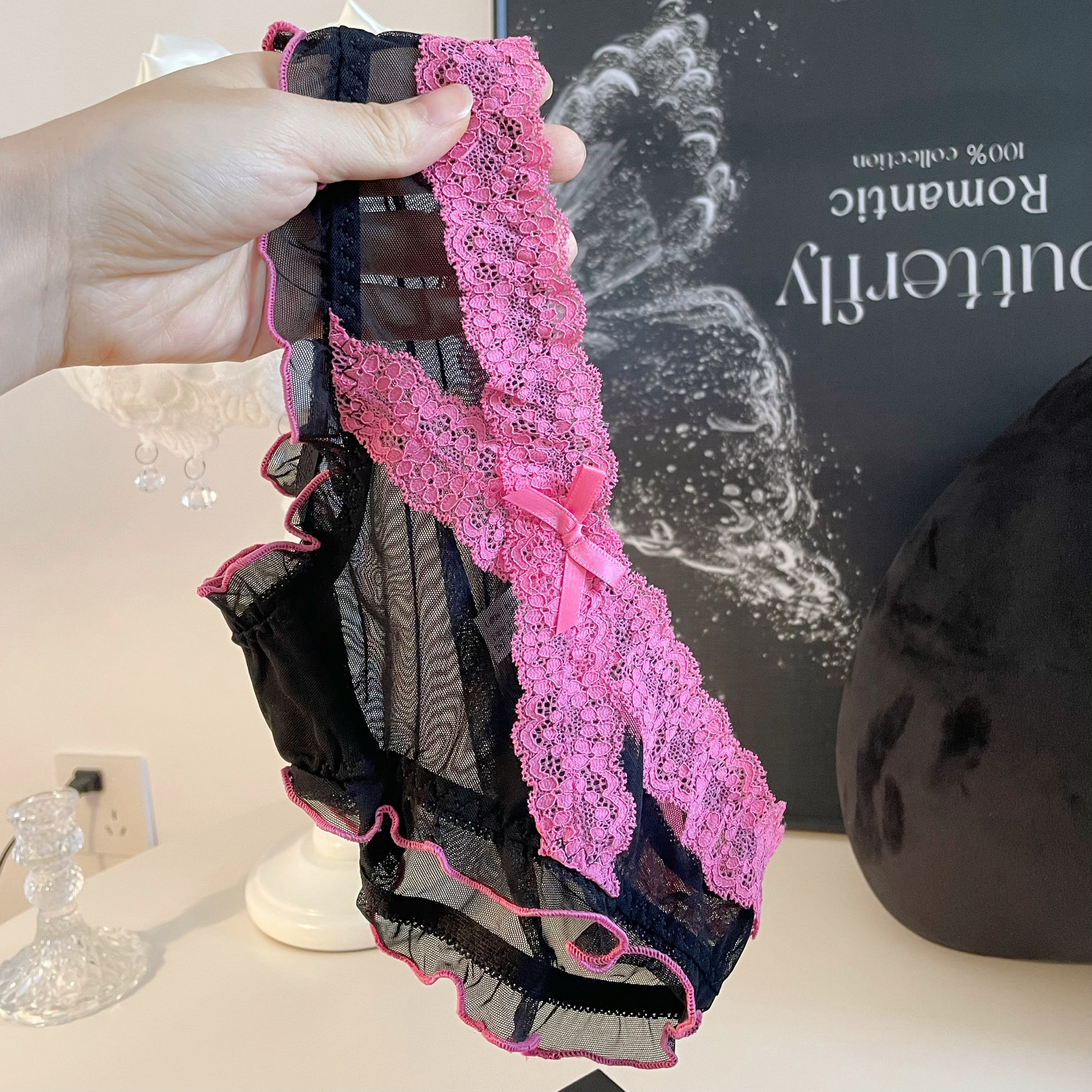 甜辣少女～拼色交叉蕾丝边网纱木耳小裙摆性感可爱内裤女士低腰,女士内衣/男士内衣/家居服,女三角裤,淘宝优惠券,粉丝福利购,淘宝优惠卷