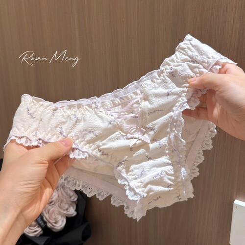 鸢尾浅梦～法式纯棉全棉交叉蝴蝶结甜美性感内裤女士纯欲碎花低腰