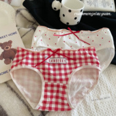 红内裤 红格草莓爱心可爱少女心甜美爱心内裤 女低腰纯棉三角裤 女