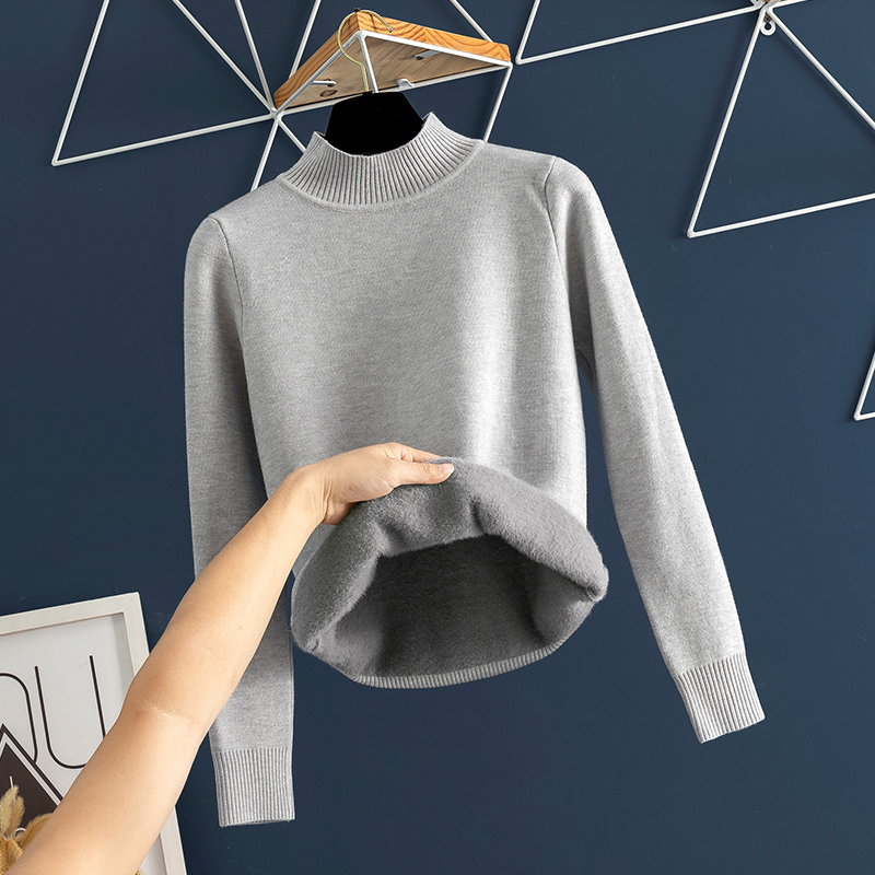 秋冬加绒加厚一体绒毛衣女打底衫