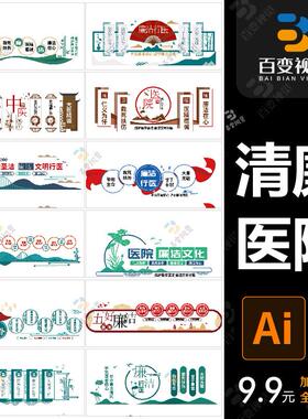 创意医院诊所大气新中式文件模板矢量分层学习园地红色社区AI+CDR