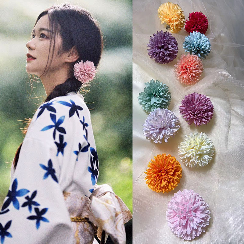 网红拍照直播配饰超仙神明少女绣球花朵发夹头花和服胶片写真发饰