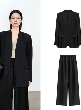 高级感2026春秋季新款无领西装外套阔腿裤套装细腻质感