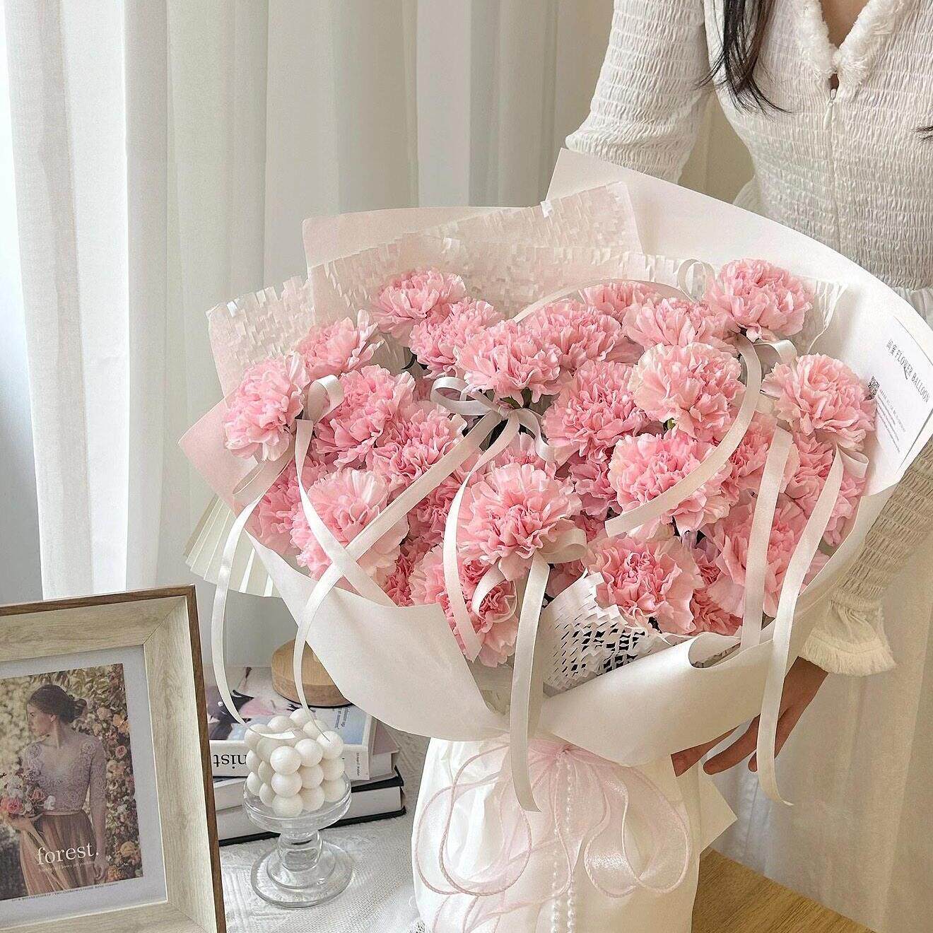 全国康乃馨花束手提花篮鲜花速递同城送妈妈长辈生日北京深圳店
