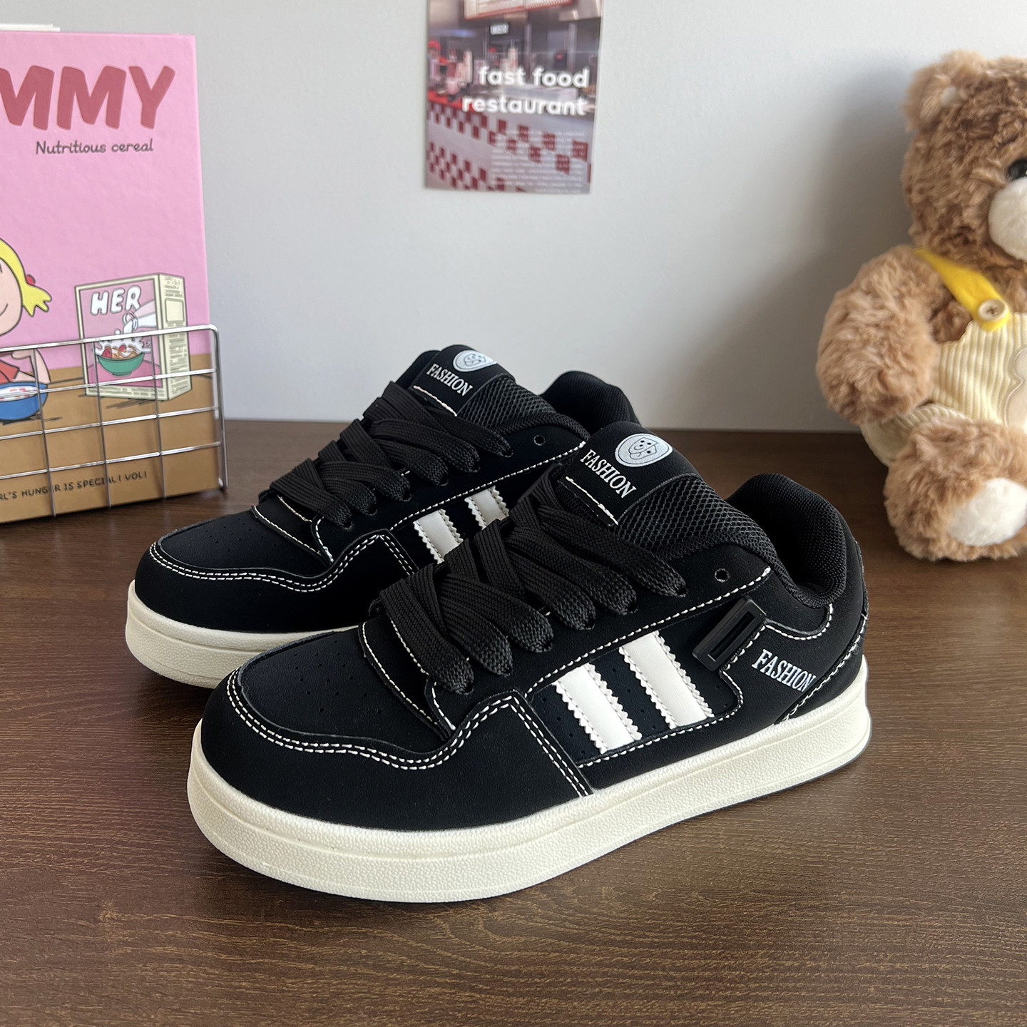 黑色鞋子男鞋板鞋美式高街休闲 春季新款面包鞋增高情侣运动鞋女,流行男鞋,休闲板鞋,淘宝优惠券,粉丝福利购,淘宝优惠卷