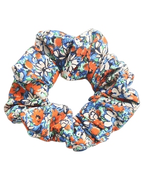 复古油画风格布艺大肠发圈蓝橙色碎花盘发皮筋浓郁风情熟女头饰品