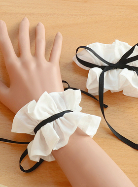 宽7CM白黑色系带choker颈项圈手袖腕花性感腿环jk女仆cos配饰小物