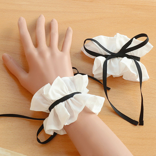 宽7CM白黑色系带choker颈项圈手袖腕花性感腿环jk女仆cos配饰小物