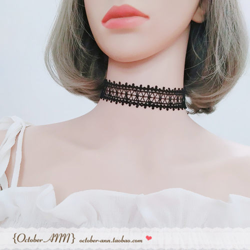 女choker软妹风黑白色蕾丝项链