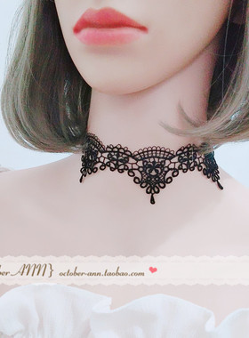 choker无扣黑白色蕾丝系带项圈