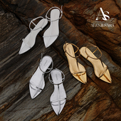 2026夏季 新款 真皮尖头十字细带法式 ALEXSARA 平底四色百搭凉鞋 女