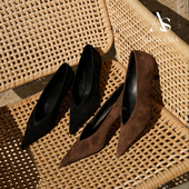 ALEXSARA 矮跟单鞋 2026早春新款 尖头v口麂皮小猫跟气质女鞋