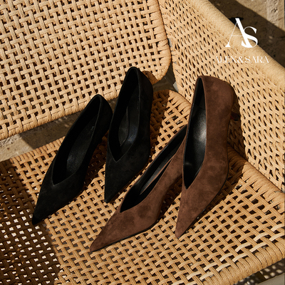 ALEXSARA+尖头+v口+麂皮+高跟鞋