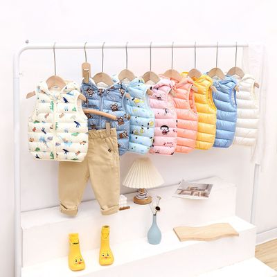 儿童羽绒棉马甲中小童金膜坎肩2025时尚男童女童连帽花布卡通外穿