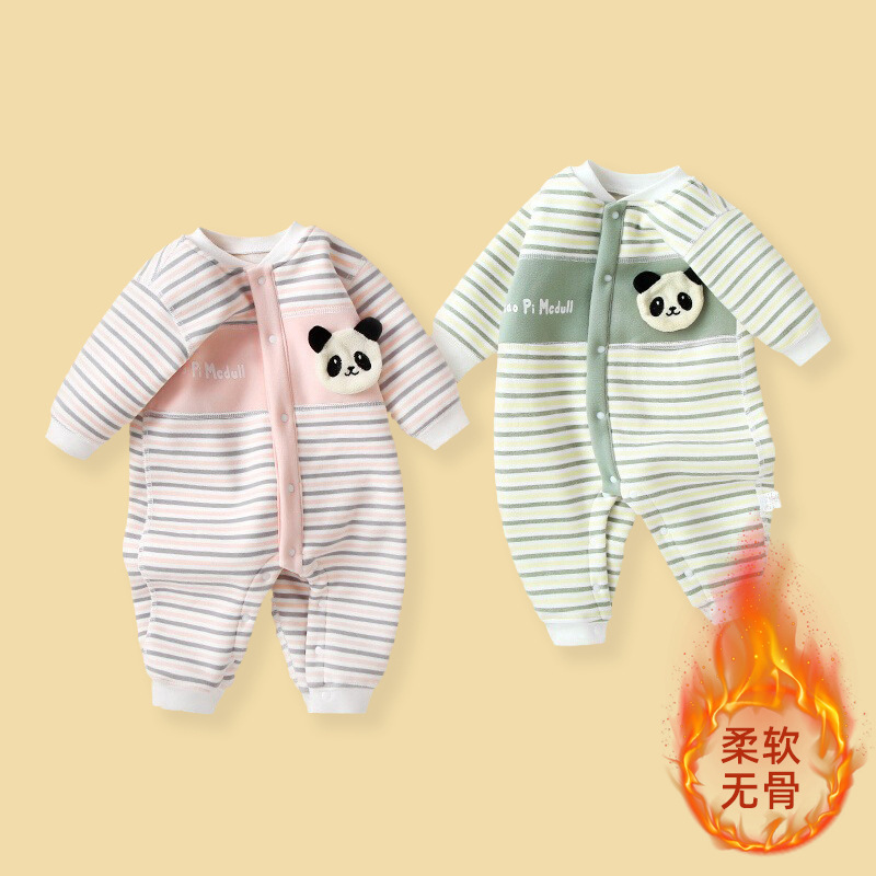 婴儿连体衣加绒保暖春秋冬装秋季新生儿衣服宝宝外出哈衣加厚爬服