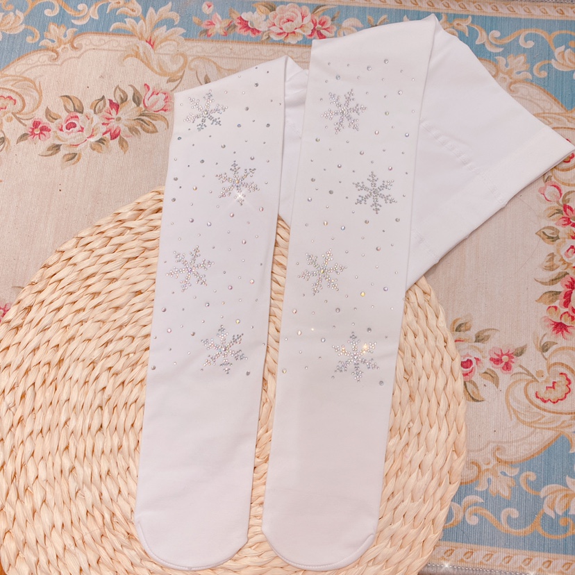 冰雪奇缘爱莎公主水钻宝石舞蹈袜秋冬女童袜烫钻连体袜白色连裤袜