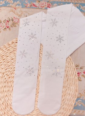 冰雪奇缘爱莎公主水钻宝石舞蹈袜秋冬女童袜烫钻连体袜白色连裤袜