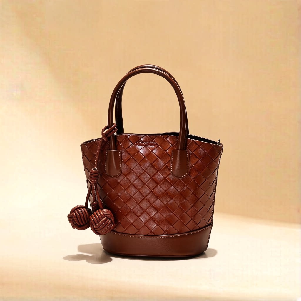 轻奢水桶包女2026新款时尚女士编织手提小包包简约复古单肩斜挎包