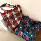 一眼沦陷 日系复古格子拼布简约慵懒大容量帆布包通勤斜挎托特包