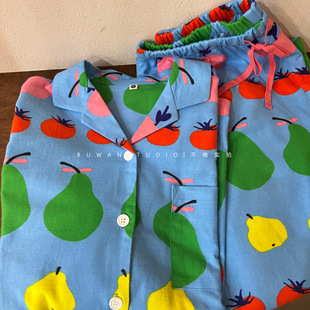 气番茄纯棉磨毛女生睡衣家居服 蓝色可爱元 宅家仪式 感是它给