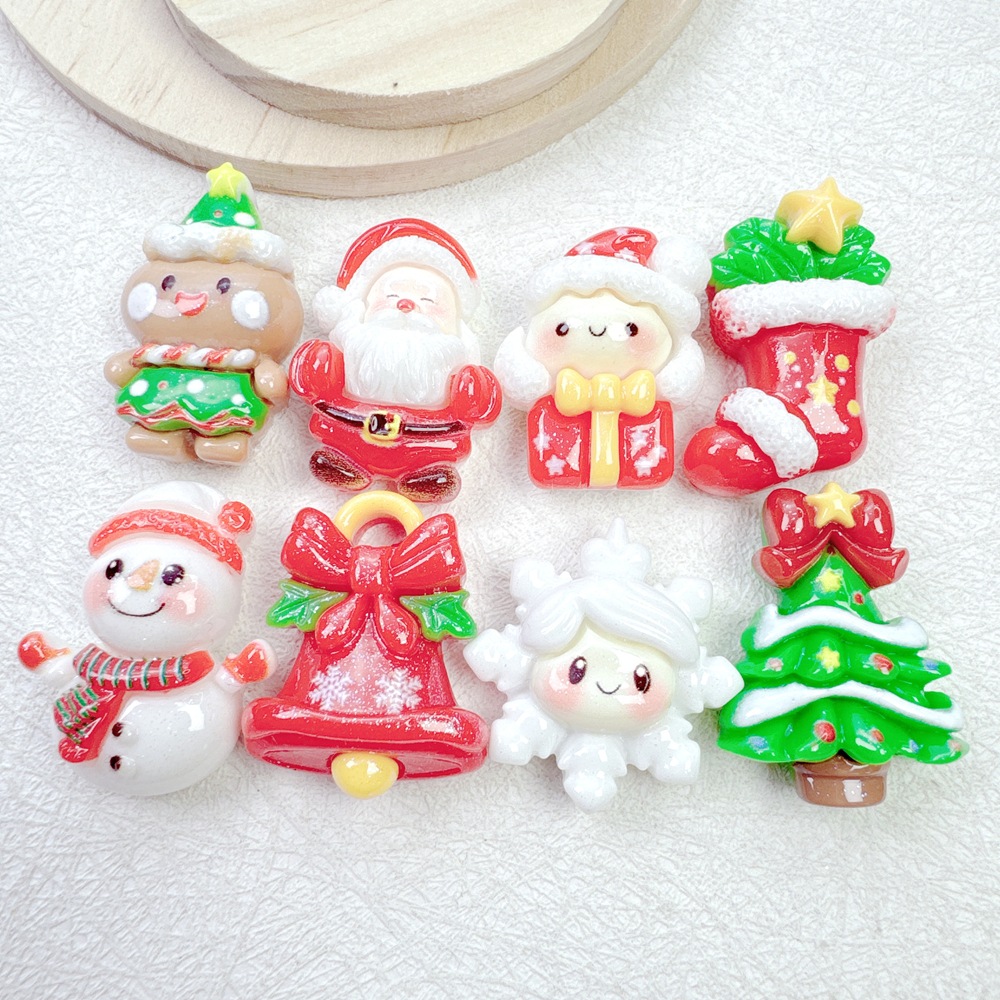 小卡笑脸圣诞树 diy配件饰品奶油胶手工发夹手机壳水杯鞋扣配饰