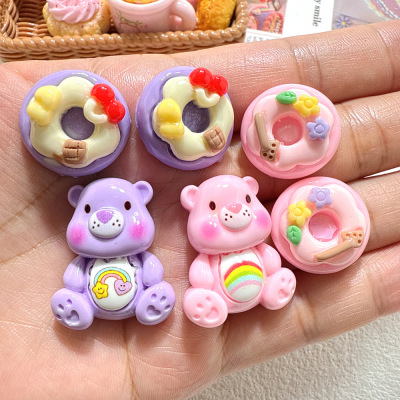 实色甜圈彩虹小熊 diy饰品配件车载树脂小摆件钥匙扣挂件潮玩配饰