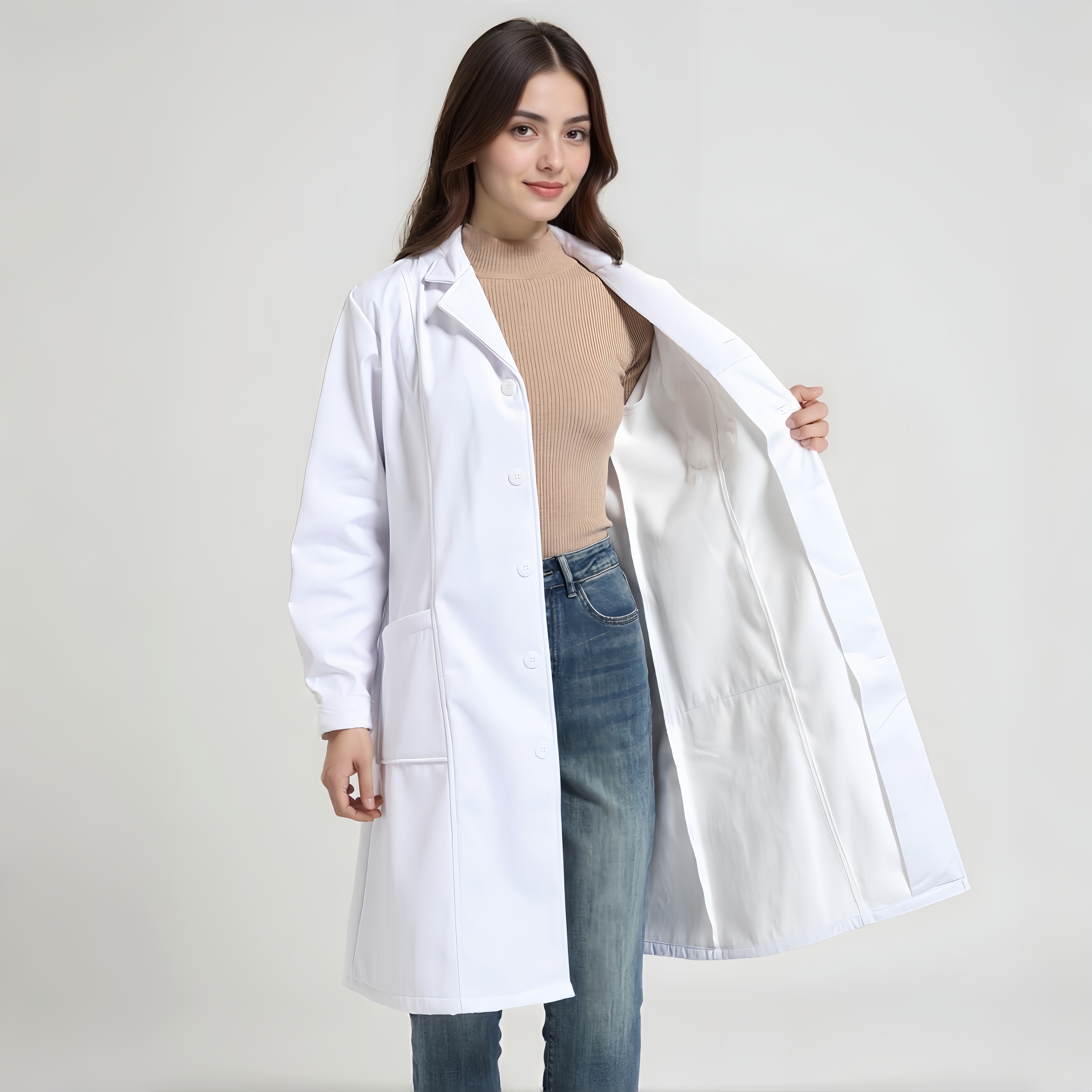 南丁格尔加绒白大褂长袖女冬季加厚男实验服医生服保暖外套工作服