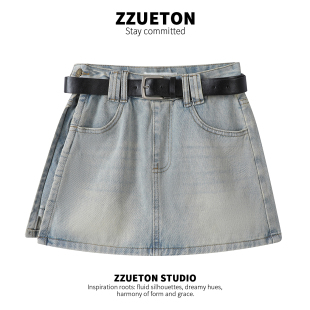 侧边开叉牛仔半身裙女夏季新款a字裙子包臀小个子高腰显瘦短裙裤