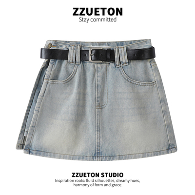 侧边开叉牛仔半身裙女夏季短裙裤