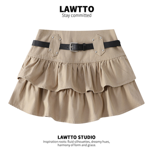 荷叶边高腰白色半身短裙女春夏2026新款辣妹修身显瘦a字蛋糕裙子