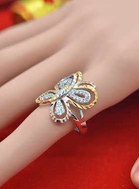 戒指s925蝴蝶彩金夸张树叶银手