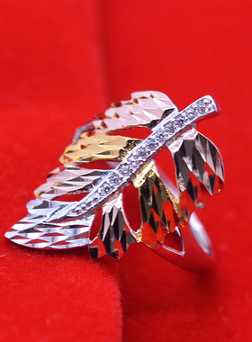 戒指女款气质三彩叶子活口可调