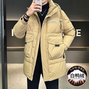 连帽羽绒服男款中长款冬季加厚2025新款潮牌轻薄过膝保暖冬装外套