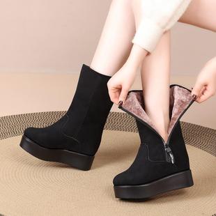 时尚内增高厚底雪地靴10cm加绒加厚保暖短靴子高跟中筒靴女棉鞋冬