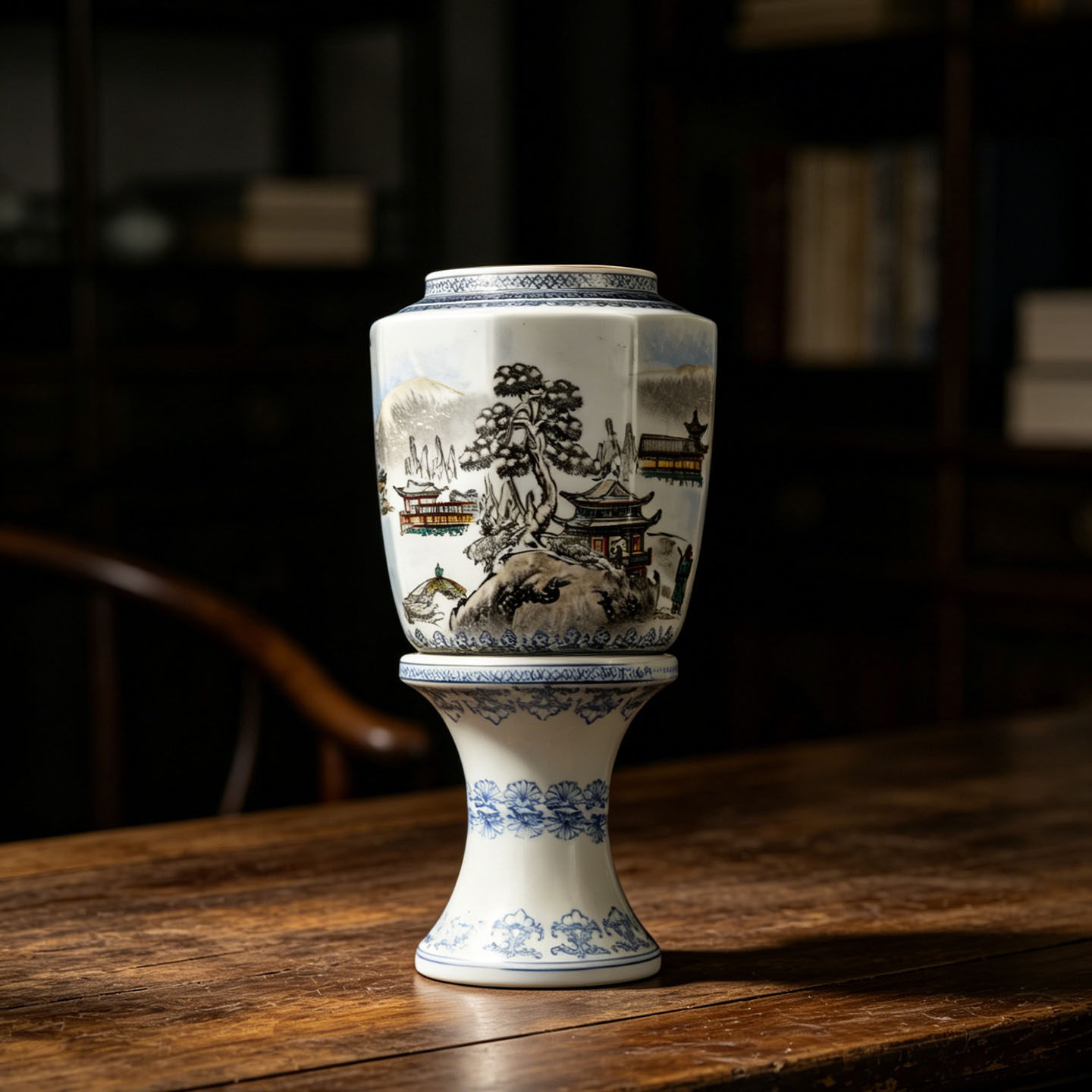景德镇老厂货瓷器567瓷器外销瓷78年代老艺人手绘雪景八角薄胎灯