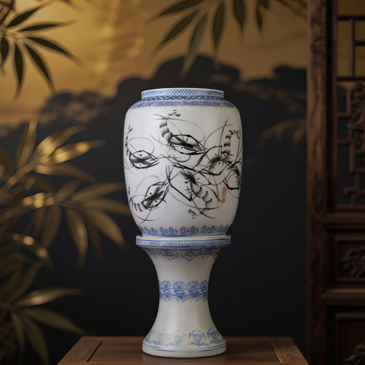 景德镇老厂货瓷器567瓷器外销创汇瓷老艺人手绘虾儿姿态新薄胎灯