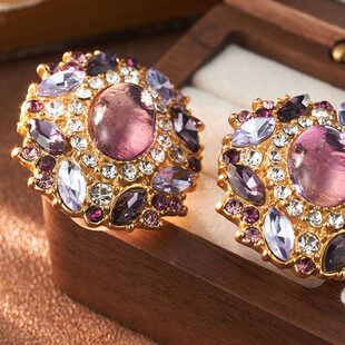 中古风Vintage饰品耳夹无耳洞夸张耳环耳饰欧美气质 珠光宝气