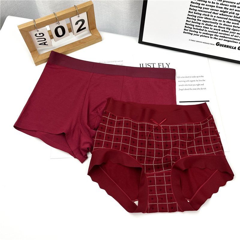 情侣内裤幸运发财本命年大红色结婚喜庆一男一女舒适透气内衣套装